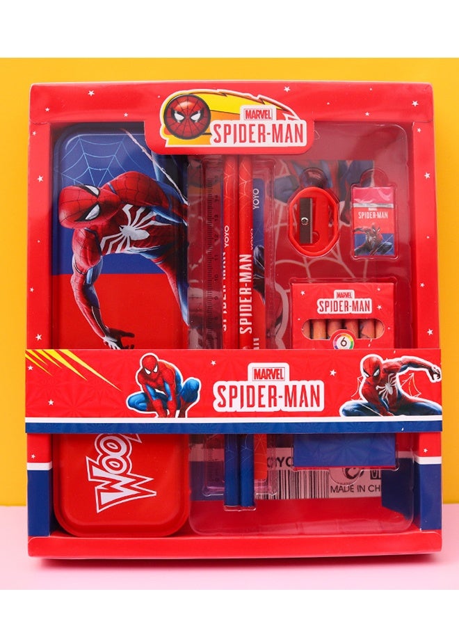 SPIDERMAN-Themed School Stationery Set for Kids - Gift-Ready Learning Box with Complete Back to School Supplies: Pencil Box, Erasers, Sharpener, Ruler & Crayons - Image 5